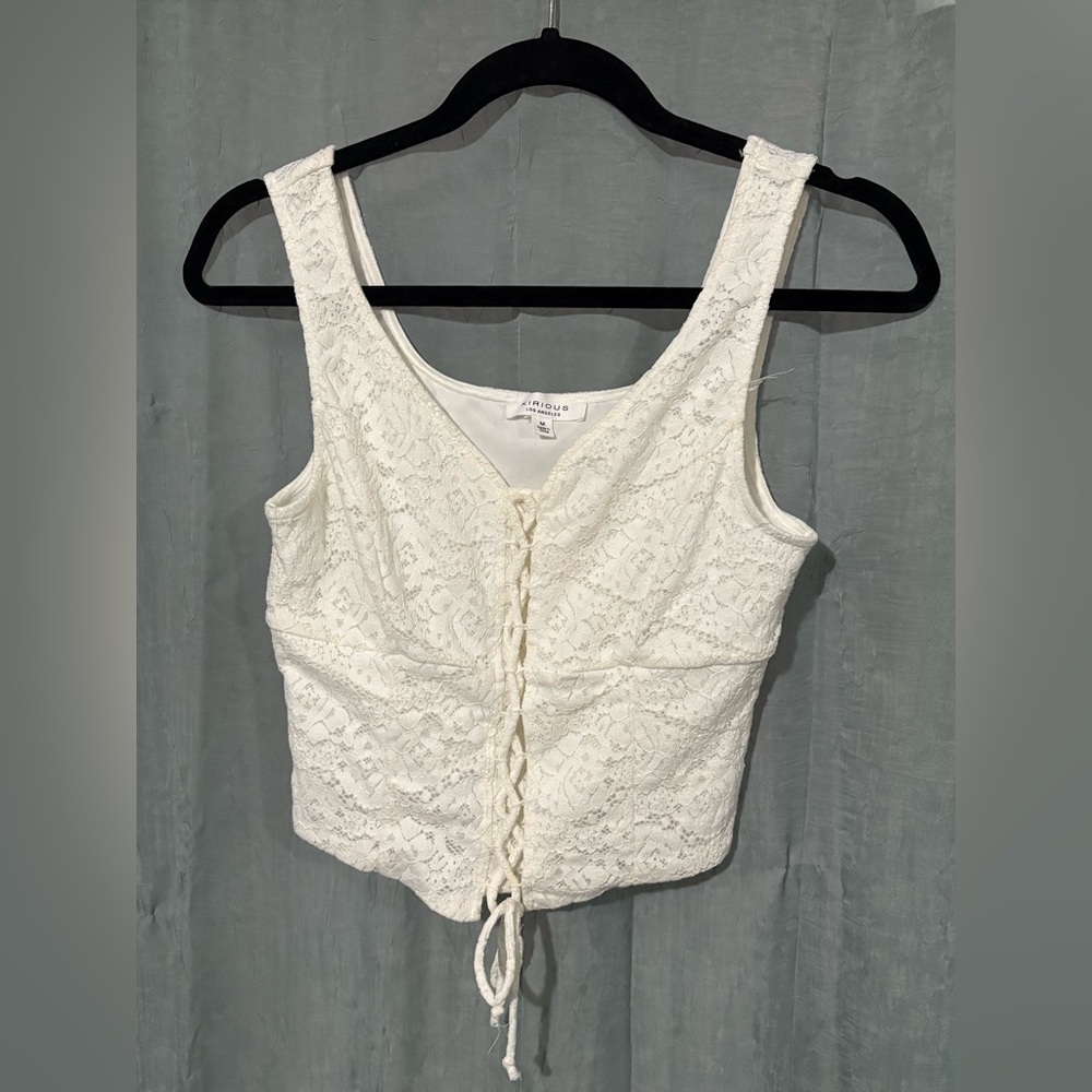 Cream Lace Up Corset Style Tank